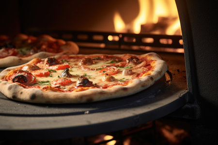 Pizza baked in a traditional oven. Ai generativeの素材