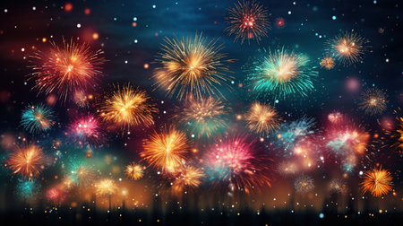 Fireworks in the city during the festival and happy new year. Ai generativeの素材