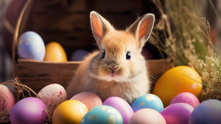 Easter bunnies and Easter eggs. Generative AIの素材