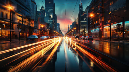 View of the illuminated city at night. Ai generativeの素材