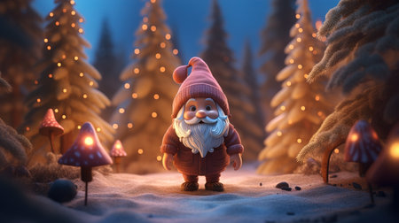 Cute little gnome in a winter forest. Ai generativeの素材