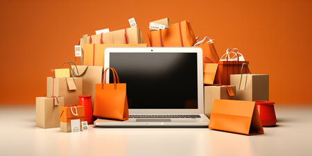 The concept of online gift and holiday shopping. Ai generativeの素材