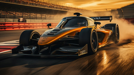 Fast sports car in a dynamic shot against a blurred background. Ai generative.の素材