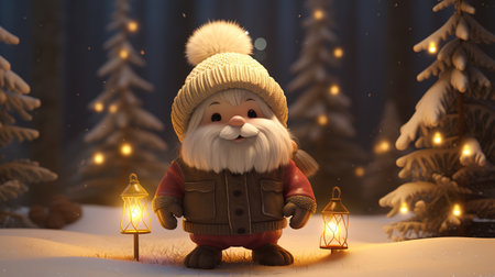 Cute little gnome in a winter forest. Ai generativeの素材