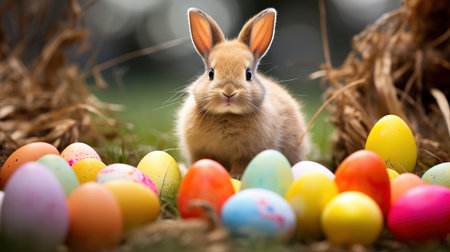 Easter bunnies and Easter eggs. Generative AIの素材