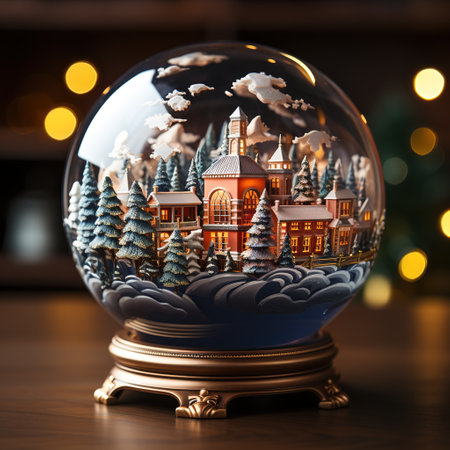A souvenir glass ball with a miniature village inside. Generative AIの素材