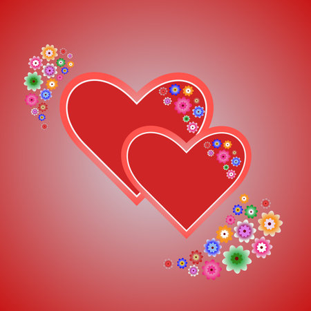 Composition of hearts and flowers. St. Valentine's Day. wedding day.のイラスト素材