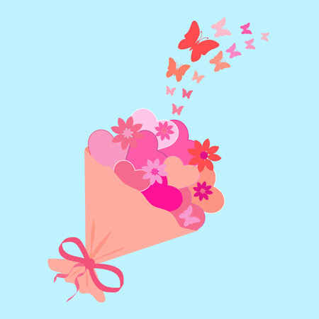 Bouquet of hearts. Bouquet with flowers and hearts in pink tones. St. Valentine's Day. card. vector design.のイラスト素材