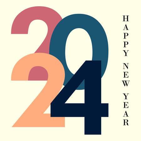 2024 Happy New Year, logo, call for calendar, big numbers in pastel colors for banner design, web, flyer, postcard.のイラスト素材