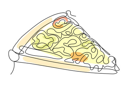 One pizza line in line art style. vector art illustration. banner design. Outline sketch drawing. line drawing.のイラスト素材