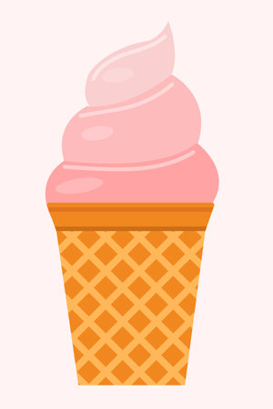 Delicious strawberry ice cream in a waffle cup.のイラスト素材