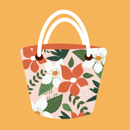Beach bag with bright large flowers. Vector summer drawing.のイラスト素材