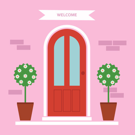 House front door vector illustration with flowers.のイラスト素材