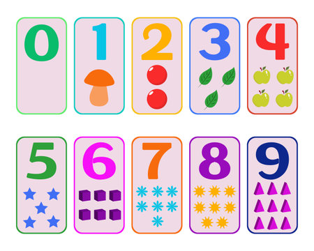 Set of colorful flat numbers for the bill. Children learning to count. Number vector design.のイラスト素材