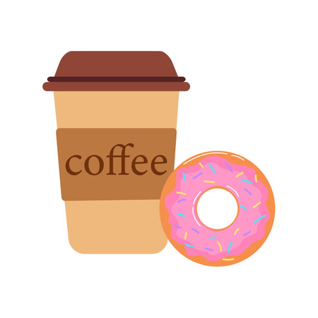 Coffee to go and a donut. Vector design of coffee cup and donut.のイラスト素材