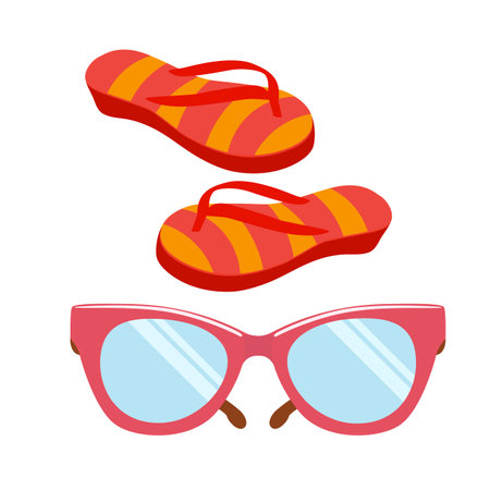 Beach goggles and beach flip flops. Beach accessories vector design.のイラスト素材