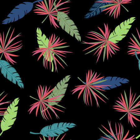 Seamless tropical floral pattern, tropical leaves and flowers. jungle vector.
