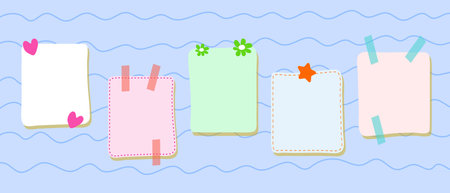 Set, collection of cute notes, stickers on a blue background for note design.のイラスト素材