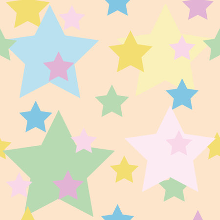 Seamless star print with stars of different colors and sizes. Design for wallpapers, fabrics, covers, postcards.のイラスト素材