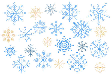 Snowflakes hand drawn. Winter template design for postcard, cover, packaging. Merry christmas and a happy new year.のイラスト素材