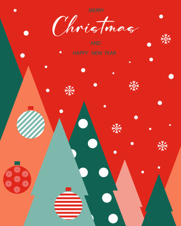 Happy New Year and Christmas card. Christmas celebration with geometric trees. New Year design for the design of cards, posters, banners.のイラスト素材