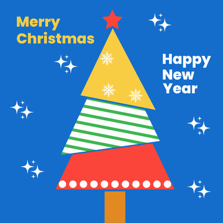 Happy New Year and Merry Christmas. Greeting card, poster, cover. Modern Christmas design. Christmas tree.のイラスト素材