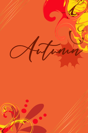 Autumn design for new stories and promotional posts. Autumn design with floral elements and wavy lines in orange, brown and beige.のイラスト素材