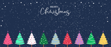 Christmas card with bright Christmas trees. Vector design for Christmas and New Year holiday.のイラスト素材