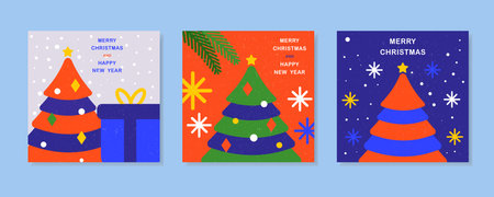 Happy New Year and Merry Christmas. Set of backgrounds, greeting cards, posters. Design templates...