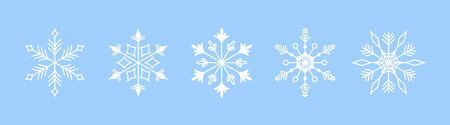 White beautiful snowflakes on a blue background. Editable stroke. Vector.のイラスト素材
