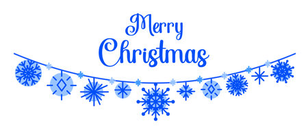 Beautiful lettering Merry Christmas with snowflakes on a white background. Vector.のイラスト素材