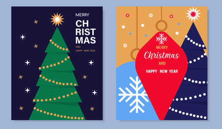 Happy New Year and Merry Christmas. Set of backgrounds, greeting cards, posters. Christmas templates. Vector.のイラスト素材