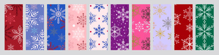 Set of seamless winter patterns for Christmas and New Year with snowflakes. Vector.