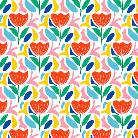 Seamless pattern with abstract bright flowers. Colorful cute floral seamless pattern. Vector.のイラスト素材
