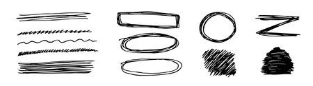 Set of handwritten doodles with pen. Black abstract elements for document design, presentations. Vector.のイラスト素材