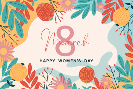 Congratulations, postcard on March 8th on a floral background. Vector.のイラスト素材