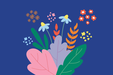 Bouquet of abstract flowers on a blue background. Background with creative flowers. Vector.のイラスト素材