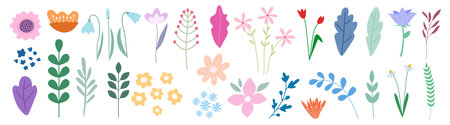 Set of vector flowers and twigs. Flowers for decorating cards, covers. Vector.のイラスト素材
