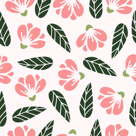 Seamless floral pattern with abstract decorative flowers in peach color. Vector.のイラスト素材