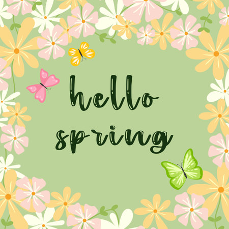 Spring background with cute delicate flowers. Hi spring. Vector.のイラスト素材