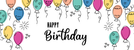 Birthday banner. Frame with hand-drawn balls. Design for holiday card and birthday invitation. Vector.のイラスト素材