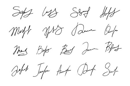 Collection of vector signatures of fictitious autograph. Signature for the convention. Signature document. Vector.のイラスト素材