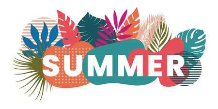 Summer exotic and tropical background design. Composition with palm leaves. Vector.のイラスト素材