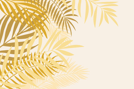 Background with palm leaves in golden tones. Summer frame. with place for text. Vector.のイラスト素材