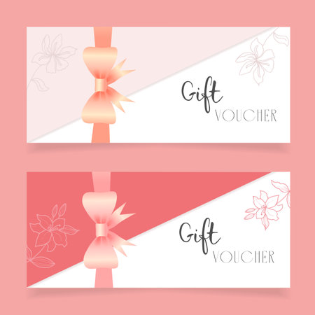 Gift certificate templates with peach bows. Vector.のイラスト素材