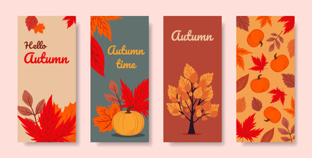 A set of autumn backgrounds for posters, advertising, social networks. Vector.のイラスト素材