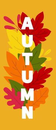 Vertical banner, Autumn poster with autumn leaves and berries on a white background. Vector.