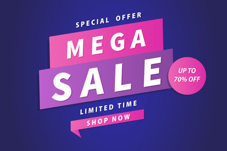 Mega sale banner template design for web or social media. Sale poster on blue background. Vector.のイラスト素材