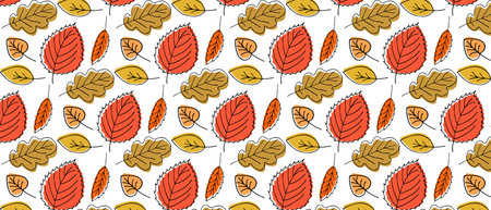 Seamless autumn background with hand drawn autumn leaves.のイラスト素材