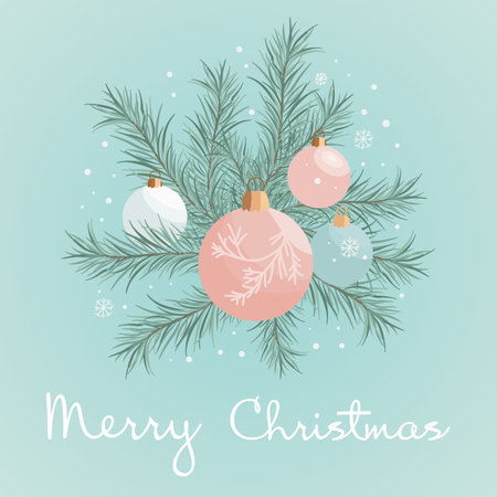 Merry Christmas, retro style postcard with tree and balls. Vector.のイラスト素材